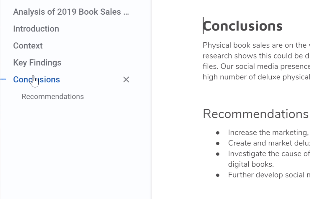 clicking heading in document outline clicking heading in document outline