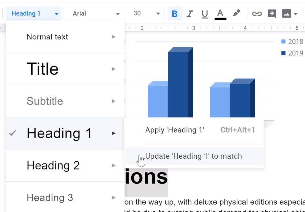 clicking update heading one to match clicking update heading one to match