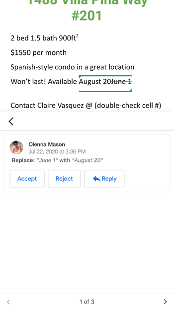 reviewing a suggestion reviewing a suggestion