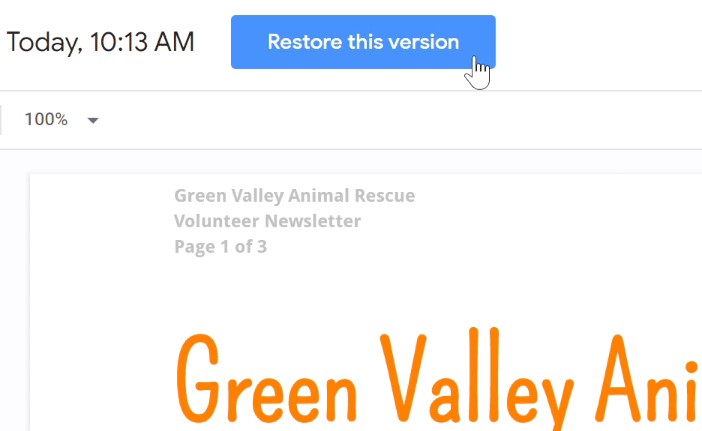 clicking restore this version clicking restore this version