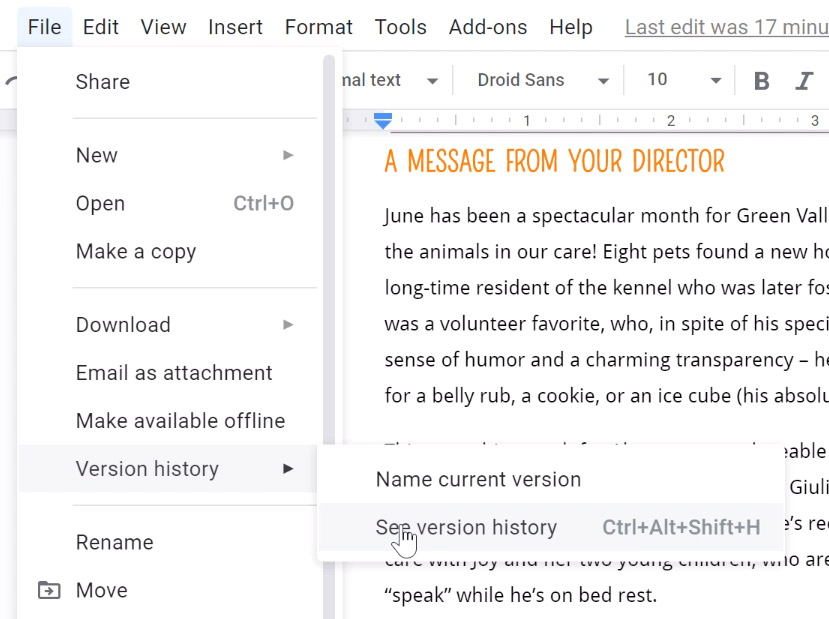 clicking see version history clicking see version history