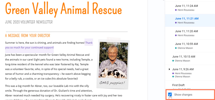 clicking show changes clicking show changes