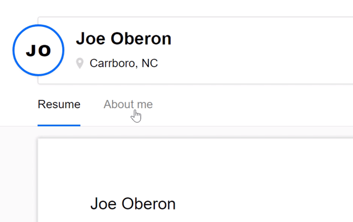 clicking the about me tab clicking the about me tab