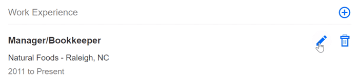 clicking the pencil to edit work experiences clicking the pencil to edit work experiences