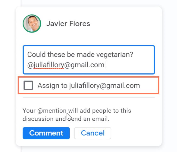 assigning a comment assigning a comment