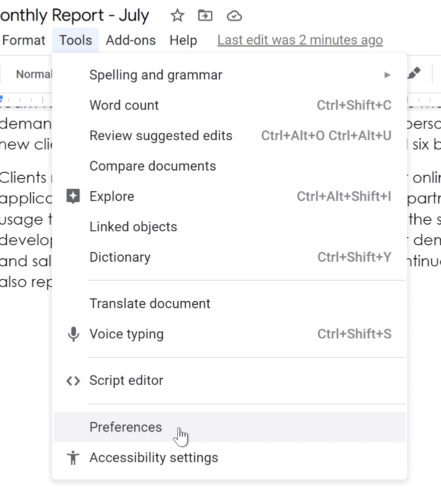 clicking preferences clicking preferences