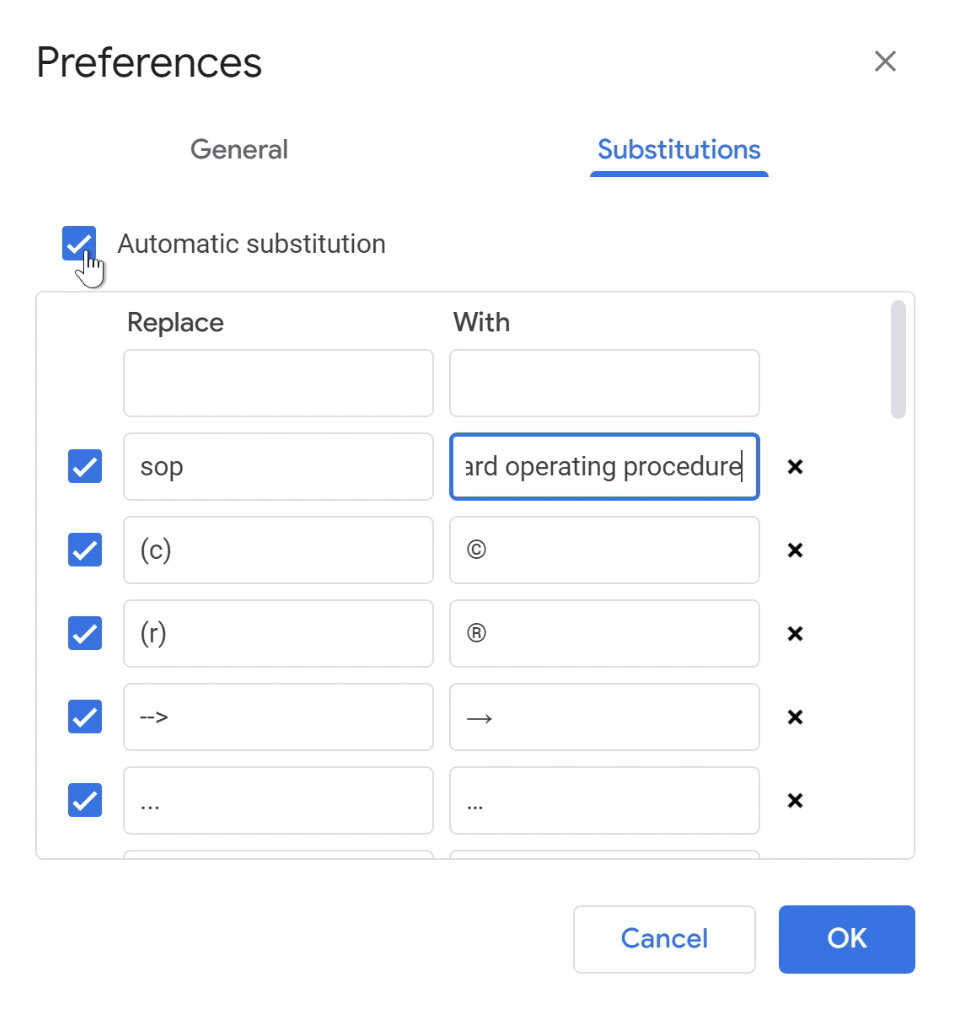 turn off all substitutions turn off all substitutions