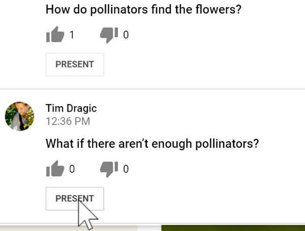 clicking the Present button to present a question clicking the Present button to present a question