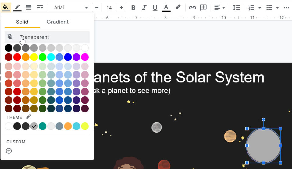 selecting transparent fill color selecting transparent fill color