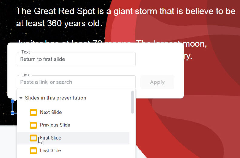 selecting first slide selecting first slide