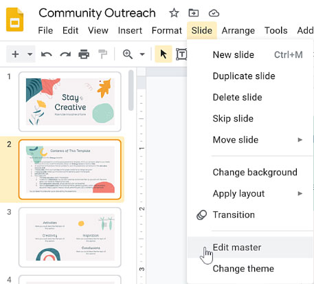selecting edit master
