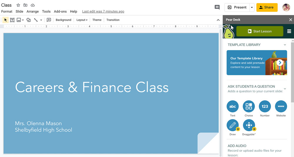showing the add-on panel