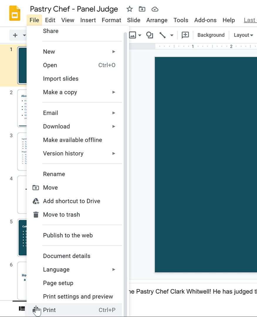selecting print from file menu