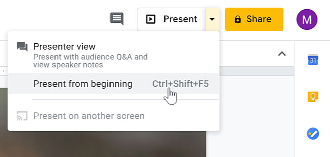 selecting present from beginning