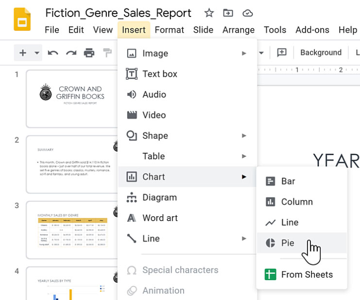 choosing a pie chart
