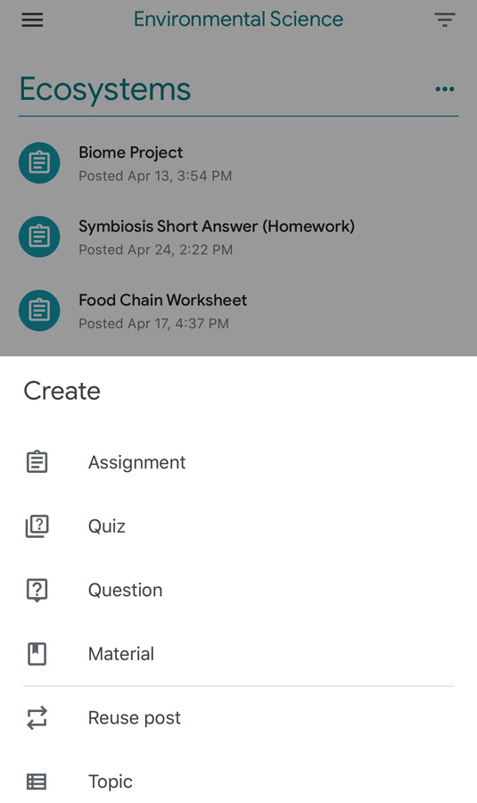 viewing the Create pop-up menu viewing the Create pop-up menu