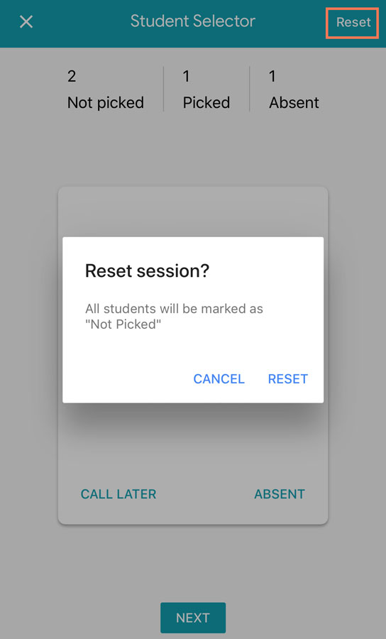 tapping Reset tapping Reset