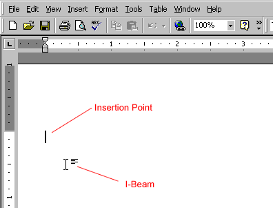 Word window with insertion point and I beam